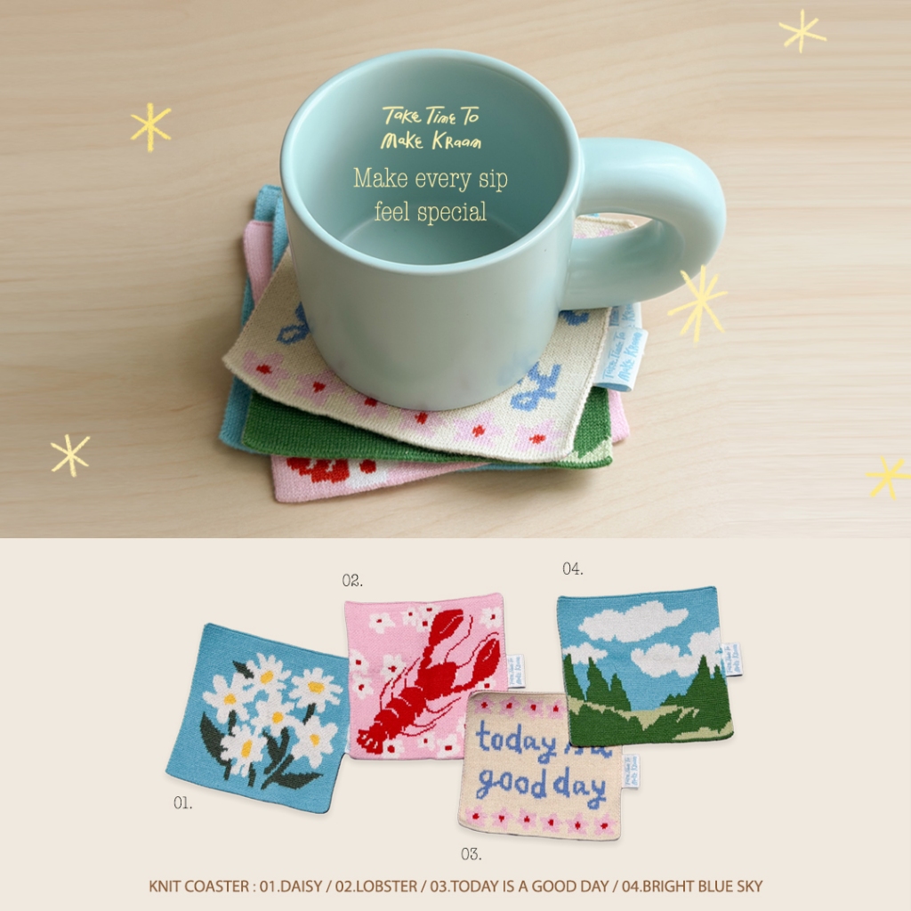 [Take Time To Make Kraam] Knit Coaster ผ้านิตทอไหมพรมรองแก้วอเนกประสงค์ รองถ้วยชงมัทฉะ