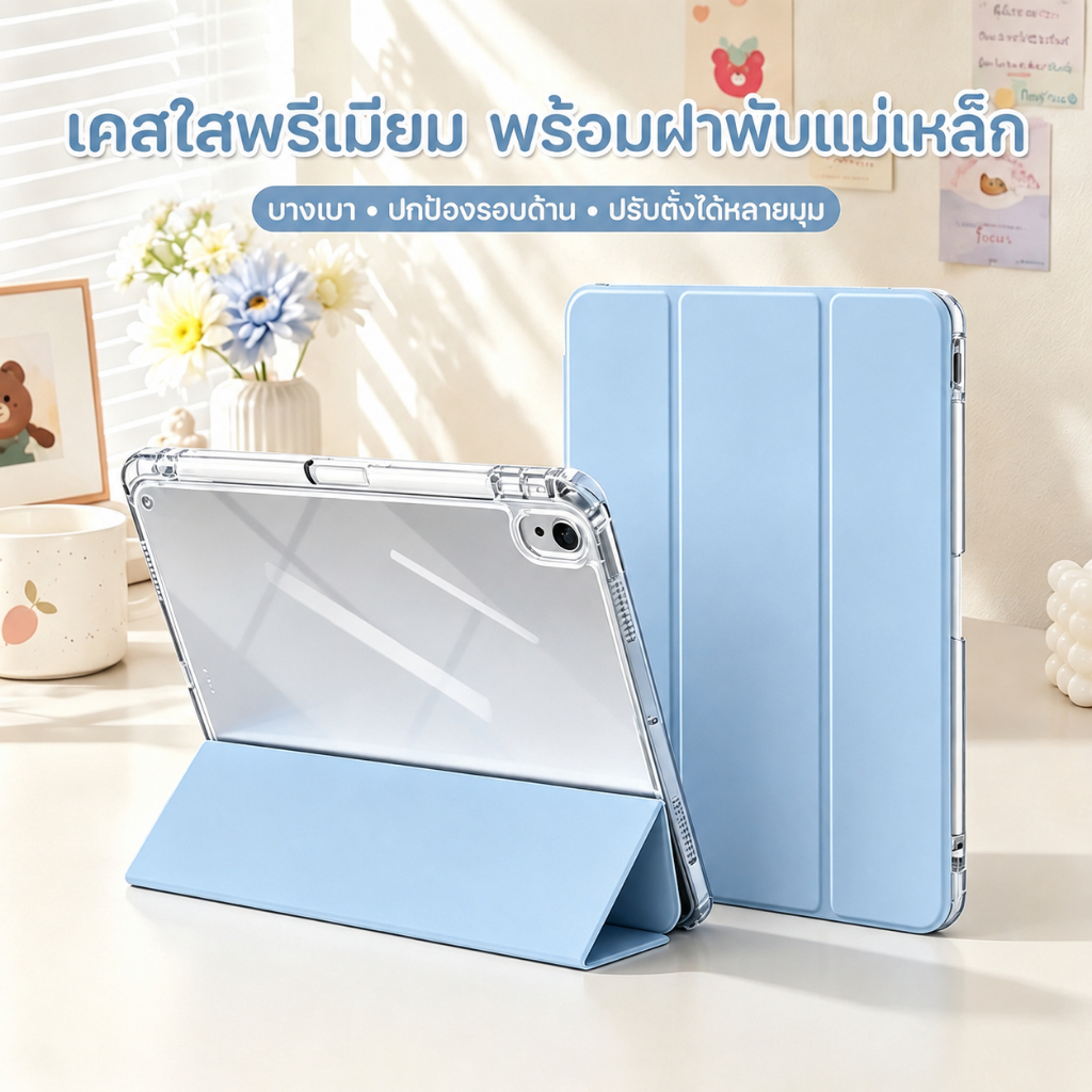 เคสไอแพด มีที่ใส่ปากกา For iPad gen9/gen11/gen10 air4/5/6/7/8 10.9 Pro11 M4 รุ่นหลังใสขุ่น พร้อมส่ง