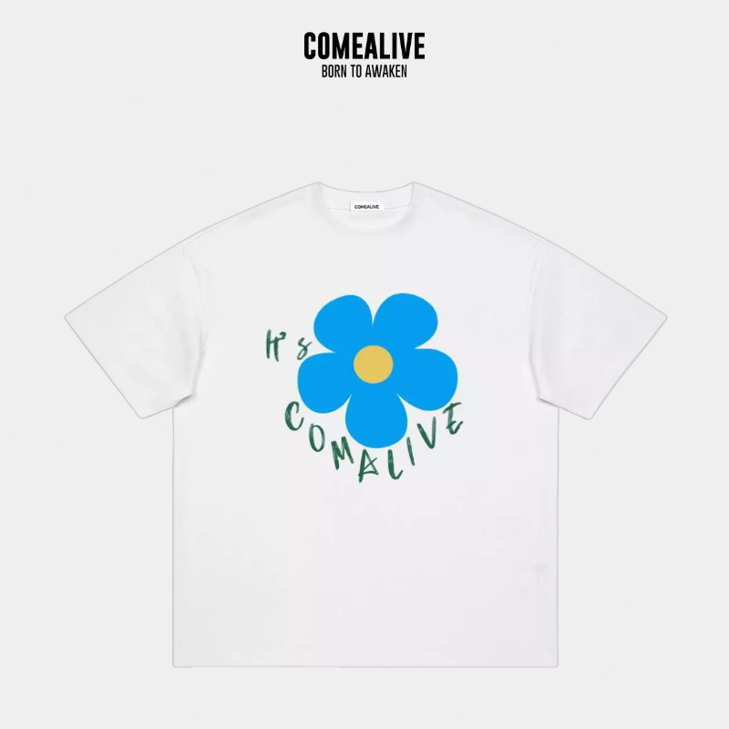 【ส่งไว 24ชม.】COME ALIVE เสื้อยืดโอเวอร์ไซส์ ผ้าคอตตอน คอกลม ลายดอกเดซี่สีน้ำเงิน มินิมอล แฟชั่น Unisex