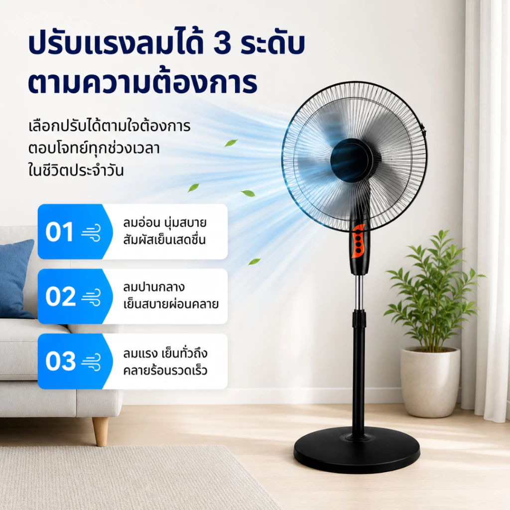 พัดลมตั้งพื้น พัดลม 16นิ้ว พัดลมไฟฟ้า ปรับความแรงลมได้ 3 ระดับ thumbnail 5