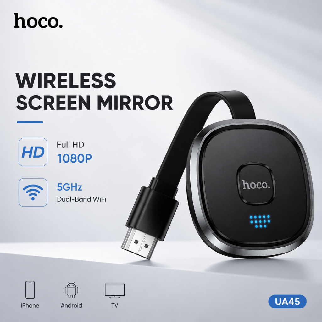 HOCO UA45 Wireless Screen Mirroring Adapter HDMI Dongle 1080P 60Hz WiFi 5GHz อุปกรณ์แคสต์หน้าจอมือถือขึ้นทีวี iPhone And