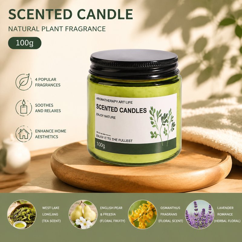 เทียนอโรม่า เทียนหอมลาเวนเดอร์ 100g เพิ่มกลิ่นหอมของใช้ในบ้าน สำหรับห้องนอน คาเฟ่ ของขวัญและมุมพักผ่อน