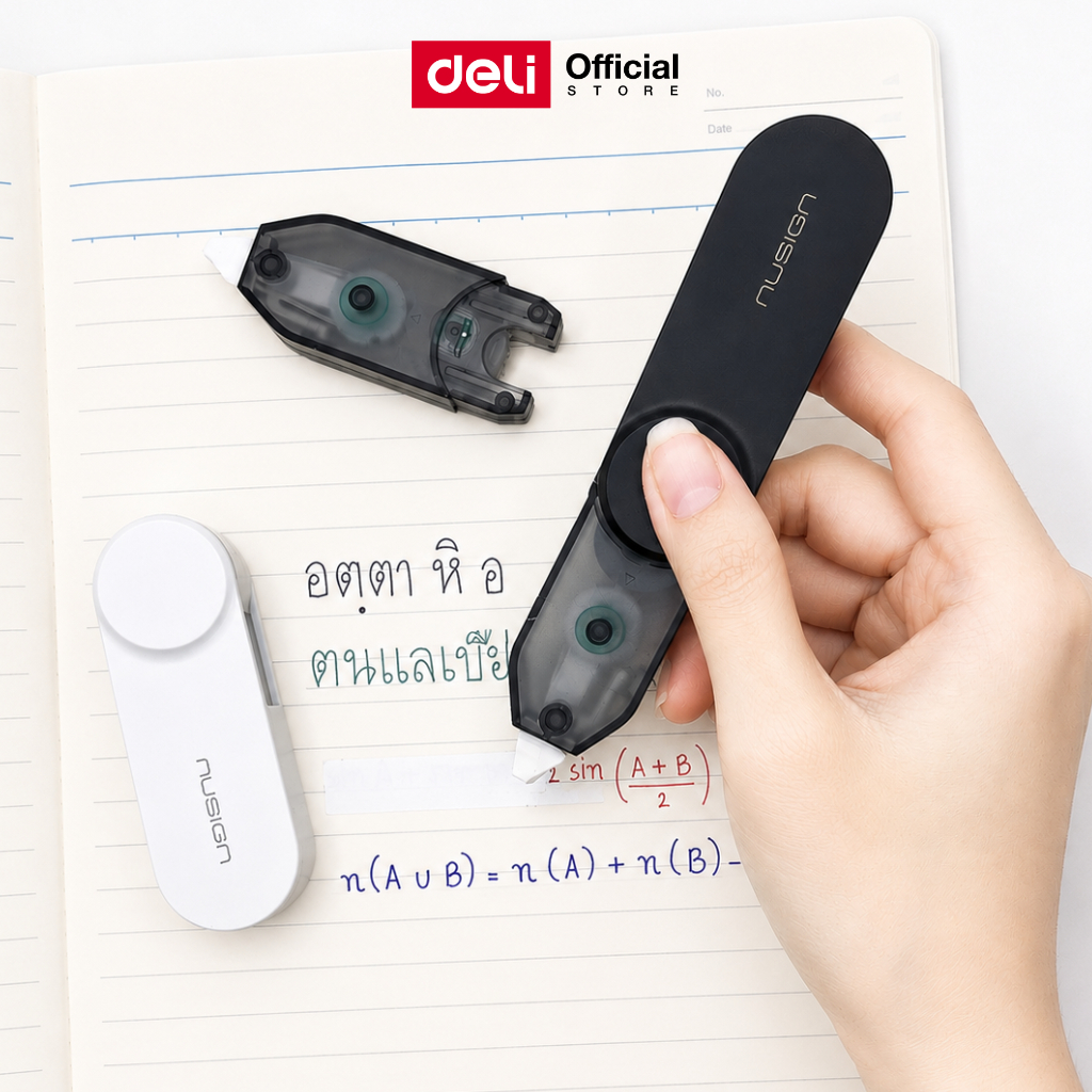 ชุดเทปลบคำผิด Nusign Deli รุ่น NS163-DZ6 เปลี่ยนไส้ได้ พร้อมรีฟิล 4 ชิ้น (2 สี)(จำหน่าย 1 ชุด)