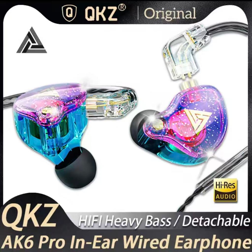 หูฟัง QKZ รุ่น AK6 in ear สายยาว  ของแท้100% หูฟังเสียบสาย สำหรับโทรศัพท์ AK6 PRO หัวเสียบ aux 3.5มม พร้อมไมโครโฟน