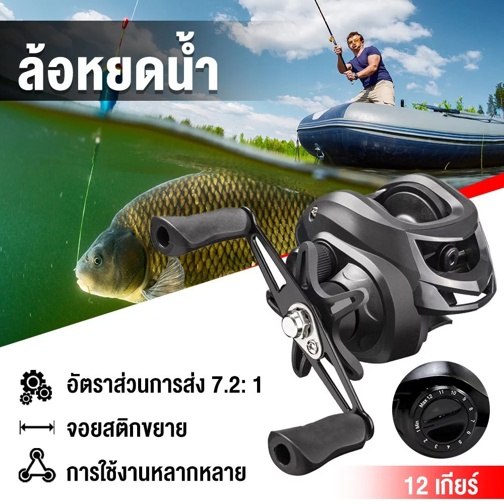 รอกเบสหยดน้ำ 7.2:1 เฟืองทองเหลือง-เบรกแม่เหล็ก! เหมาะสำหรับมือใหม่-ตีเหยื่อปลอม