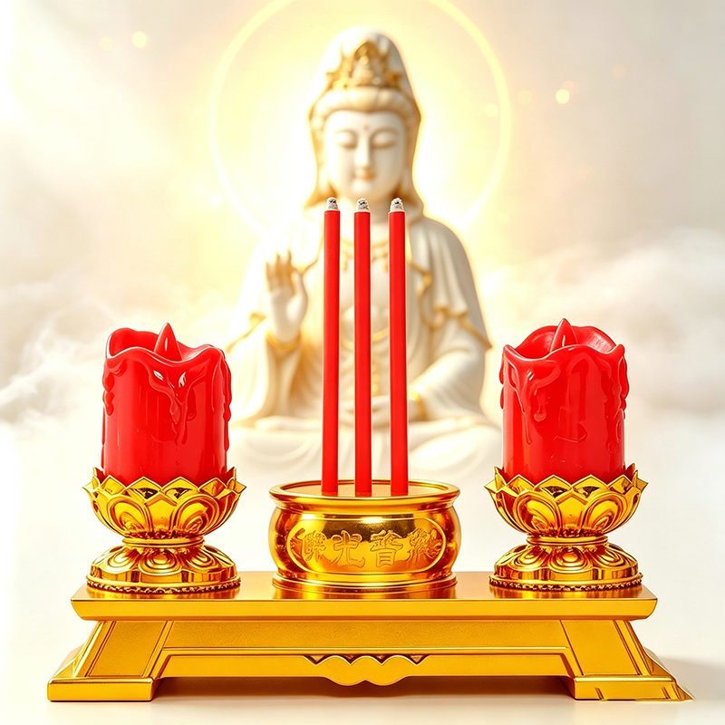 เชิงเทียนไฟฟ้า ชุดธูปเทียน เชิงเทียนไฟฟ้า LED ไร้เปลวไฟ ปลอดภัย ใช้ถ่านAAA ตกแต่งบ้าน โคมไฟตั้งโต๊ะ งานวัด งานบุญ หรูหรา