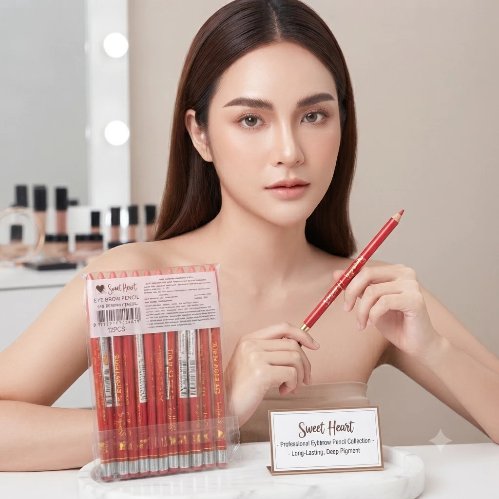 แพ็ค 12 ชิ้น ดินสอเขียนคิ้ว Sweet Heart Eyebrow Pencil มี 3 เฉดสีให้เลือก