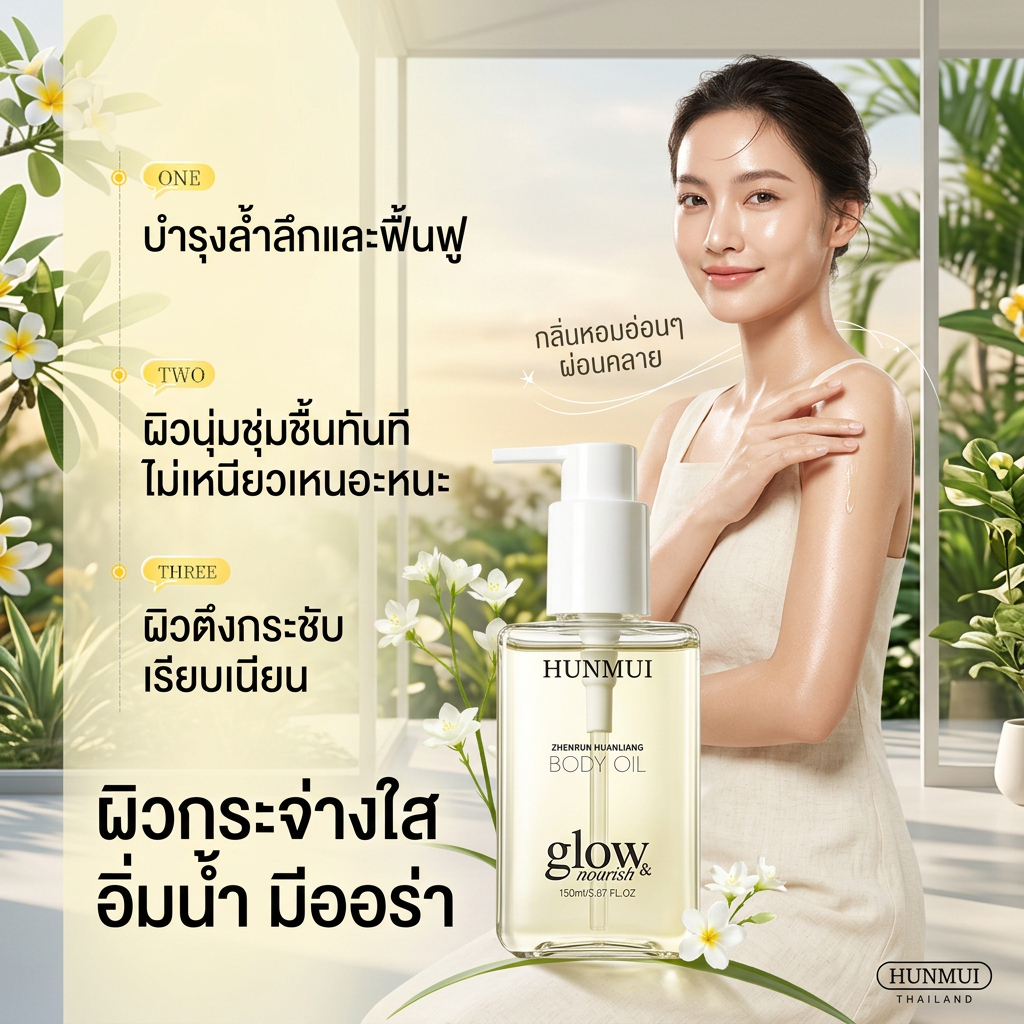 น้ำมันบำรุงผิวกายสูตรไวท์เทนนิ่ง บอดี้ออยล์ 150ml บำรุงผิวเนียนนุ่ม กลิ่นหอมสดชื่น น้ำมันบำรุงผิวกายสกัดจากพืช