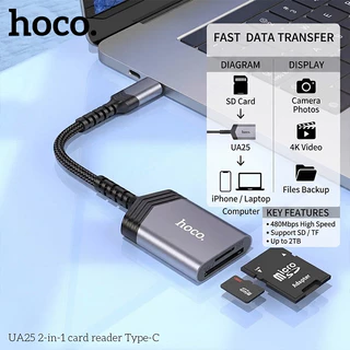 HOCO UA25 การ์ดรีดเดอร์ iOS Type-C Card Reader SD TF Micro SD OTG 480Mbps รองรับ 2TB Plug & Play