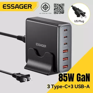Essager 85W GaN 3 Type-C+3 USB-A อัจฉริยะอุณหภูมิต่ําชาร์จเร็วเครื่องชาร์จเดสก์ท็อปเข้ากันได้กับแล็ปท็อปสมาร์ทโฟน B11