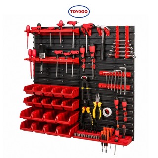 TOYOGO ชั้นแขวนเครื่องมือ Pegboard ติดผนัง 54ชิ้น พร้อมตะขอ กล่องเก็บของ DIY โรงรถ
