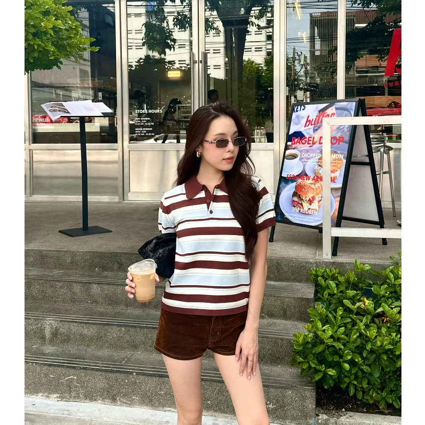 Peche Marbel Knit Polo เสื้อโปโลไหมพรมลายทาง