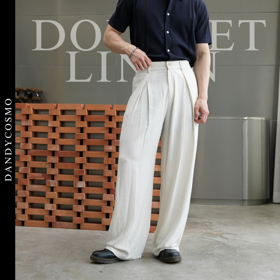 DANDY COSMO |[2สี] กางเกงลินินผู้ชาย DOUBLET Linen Relax Pant ทรง Relax Fit ดีไซน์จีบหน้าทรงตัว V เสริมซิลูเอต