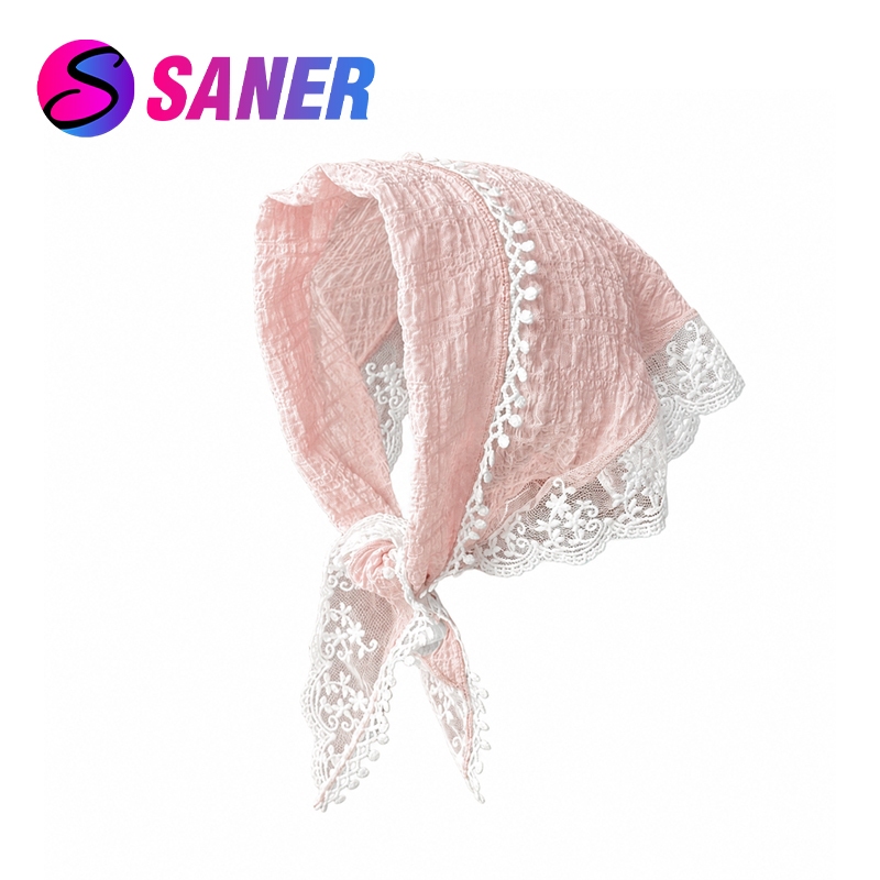 ผ้าคลุมศีรษะแฟชั่นสไตล์ฝรั่งเศส ผ้าคลุมศีรษะทรงสามเหลี่ยม 85CM ที่คาดผม ผ้า ทรงสามเหลี่ยม แต่งลูกไม้ คุณภาพสูง เครื่องป
