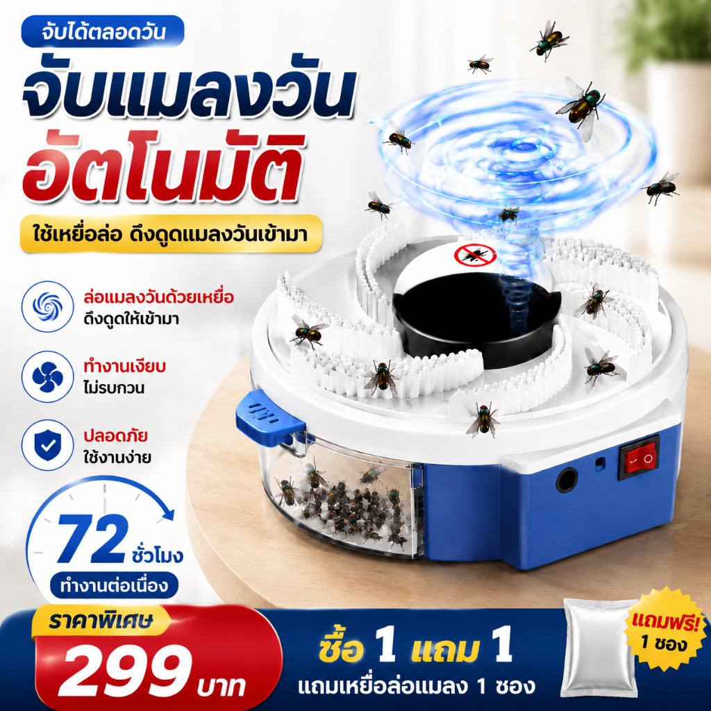 เครื่องดักแมลงวันไฟฟ้า USB ปลอดภัยไร้สารเคมี ไร้เสียงรบกวน ถอดล้างทำความสะอาดได้ แสงUV ใช้ในบ้าน กำจัดแมลงวันยุงแมลงสาบ