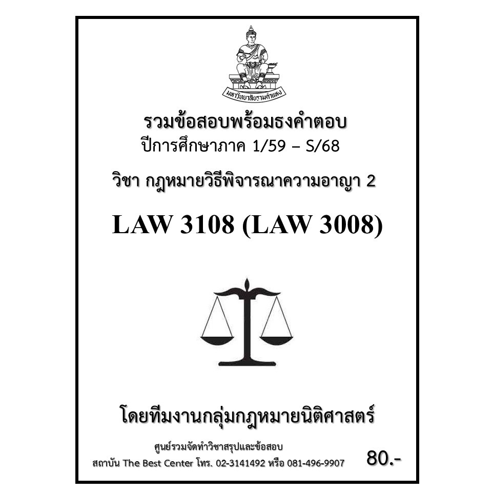 ธงคำตอบ LAW3108 (LAW3008) กฎหมายวิธีพิจารณาความอาญา 2 (1/59 – S/68)