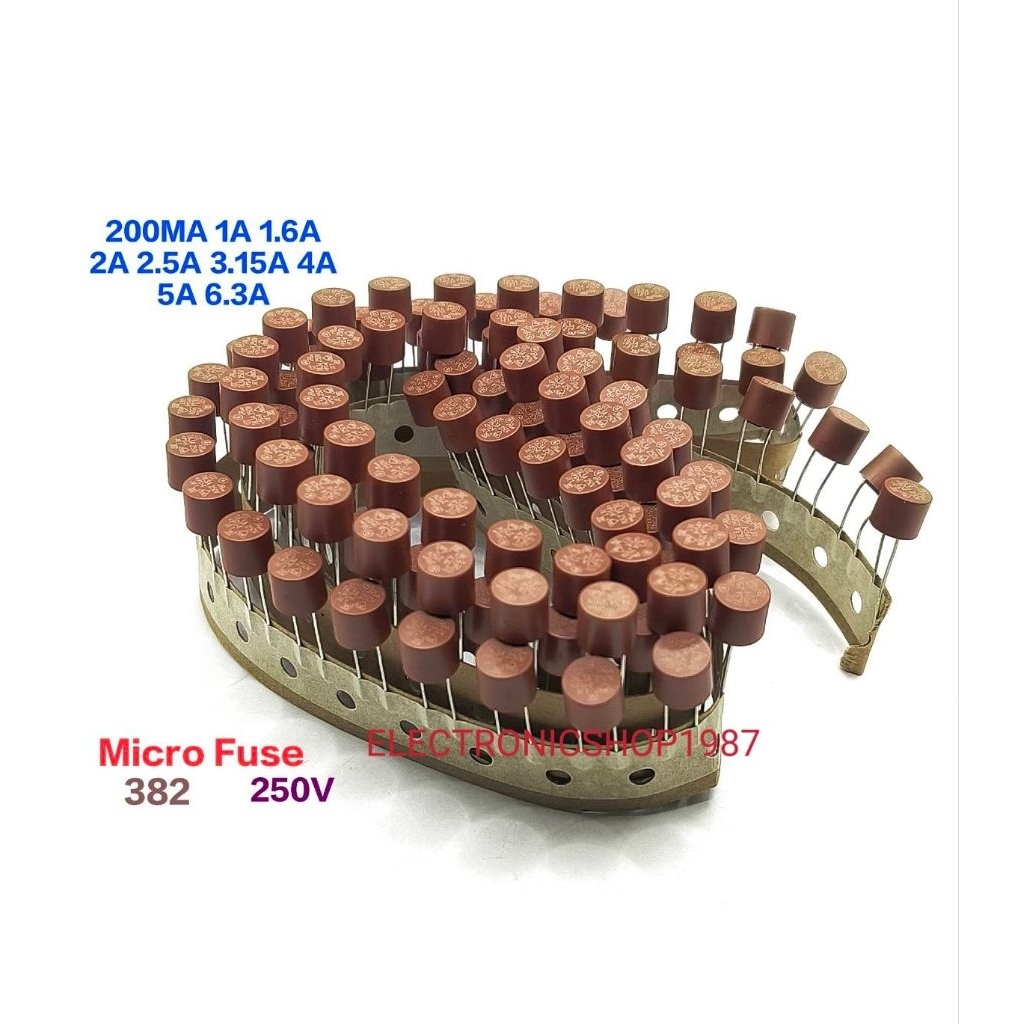 ราคาต่อ 5ตัว 👉👉 ไมโครฟิวส์กลม  Micro Fuse 382  ขา 5มิล 250VAC มี T200mA T1A T1.6A T2A T2.5A T3.15A T
