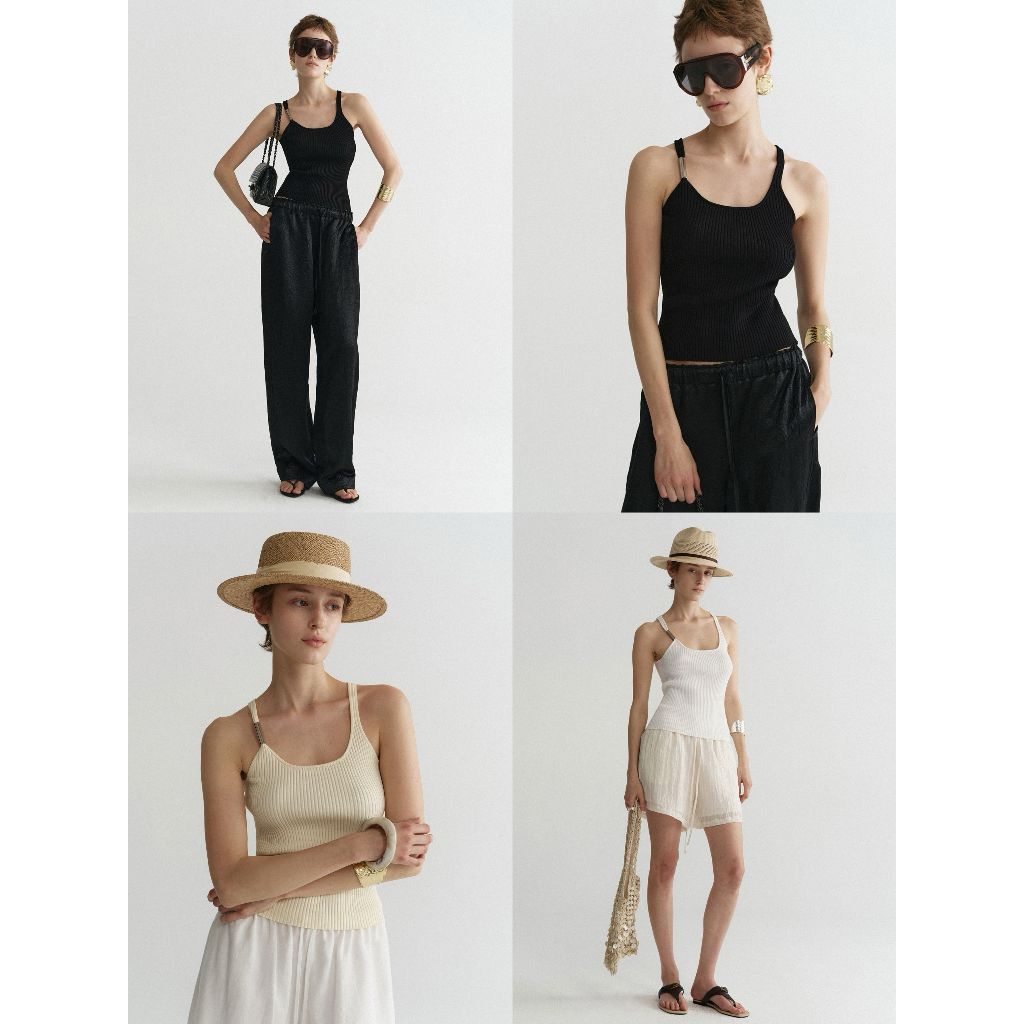 INBYIN - เสื้อกล้ามไหมพรมสายแต่งโลหะ SOFT SQUARE NECK TOP - MB1060