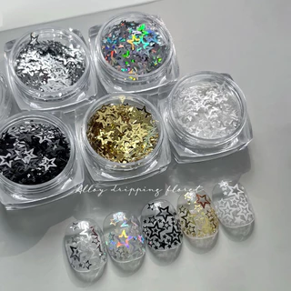 กลิตเตอร์ดาว⭐️ Rou Bao Nail Hollow Star เลื่อมทองเงินสีสัน Girly Nails Art DIY Charms ตกแต่ง