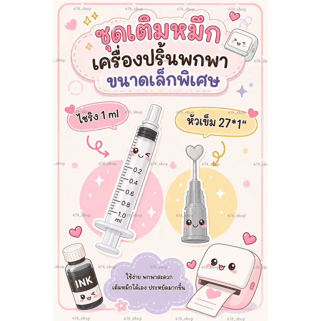 🌷 ชุดเติมหมึกเครื่องปริ้นขนาดเล็กพิเศษ 27ยาว25 (พร้อมส่ง)