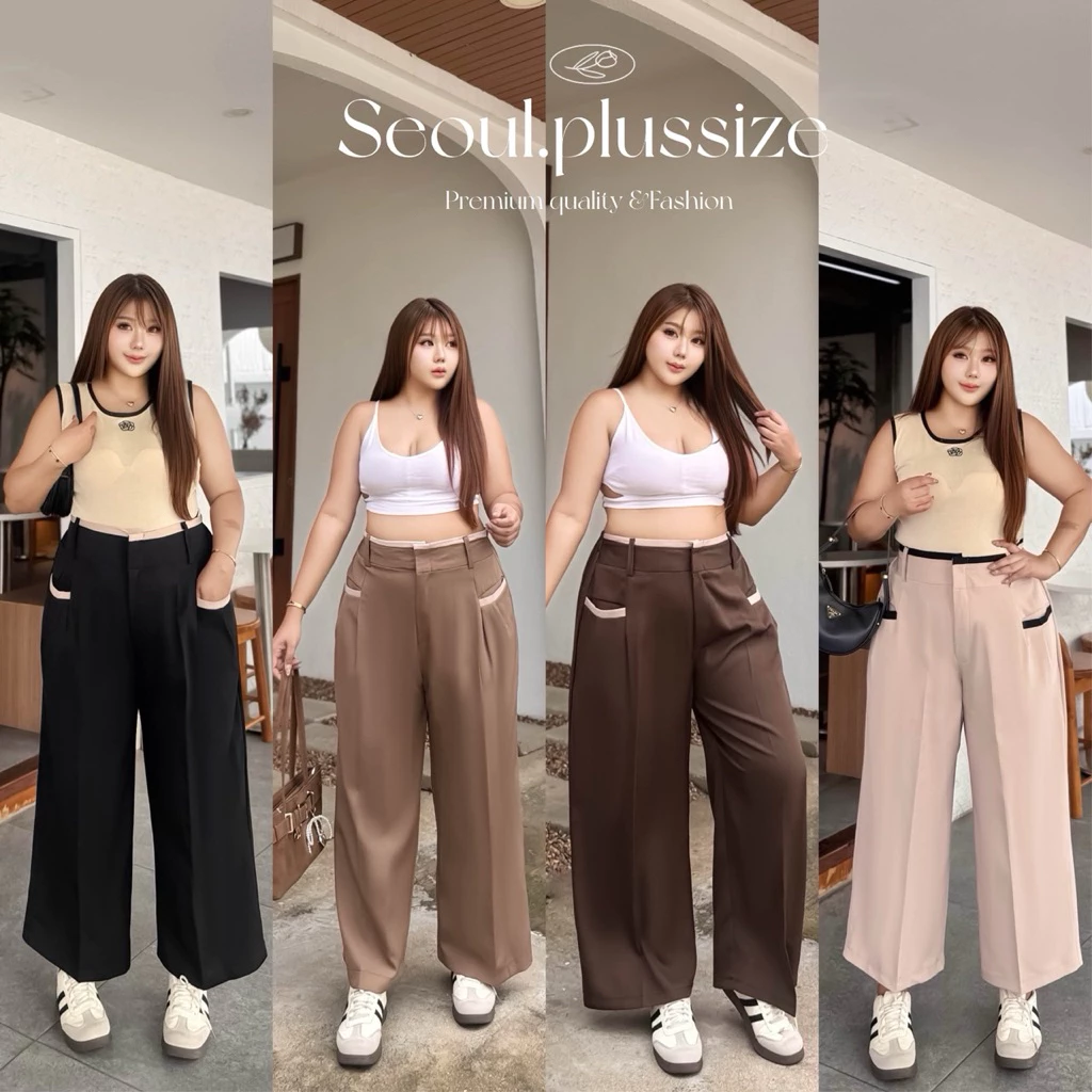 (ส่งด่วน) Two-tone pretzelle pants กางเกงขายาวบิ๊กไซส์เอวสูงทูโทนใส่ทำงานสวย เอว 34-60“(SO)