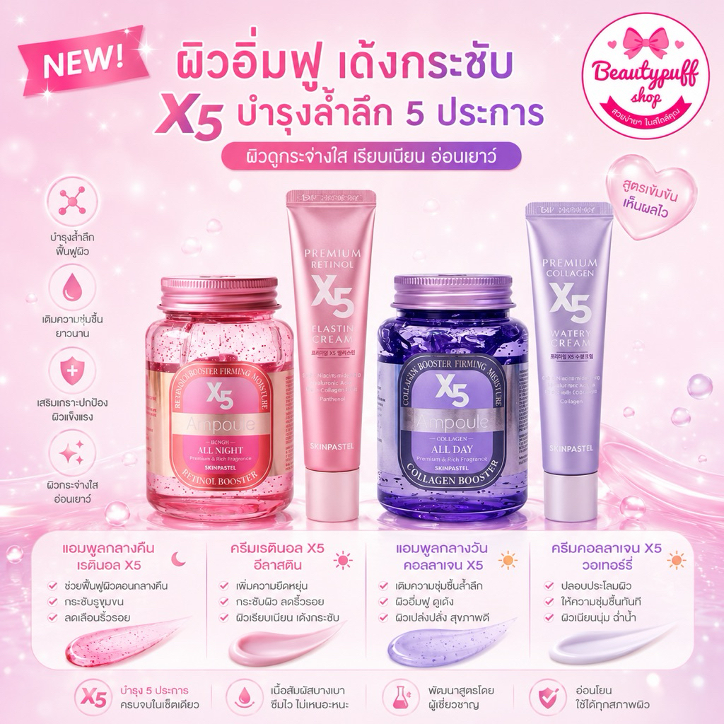 (สั่งในไลฟ์ลด50%) ถูกสุด‼️มาส์กนอนหน้าใส SKINPASTEL X5 retinol booster ampoule all night 250ml.