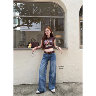 Acasey กางเกงยีนส์ผู้หญิง ขายาว ทรงใหม่ Low rise กระบอกกลาง เอวกลาง-ต่ำ ผ้าหนานุ่ม ผ้าไม่ยืด