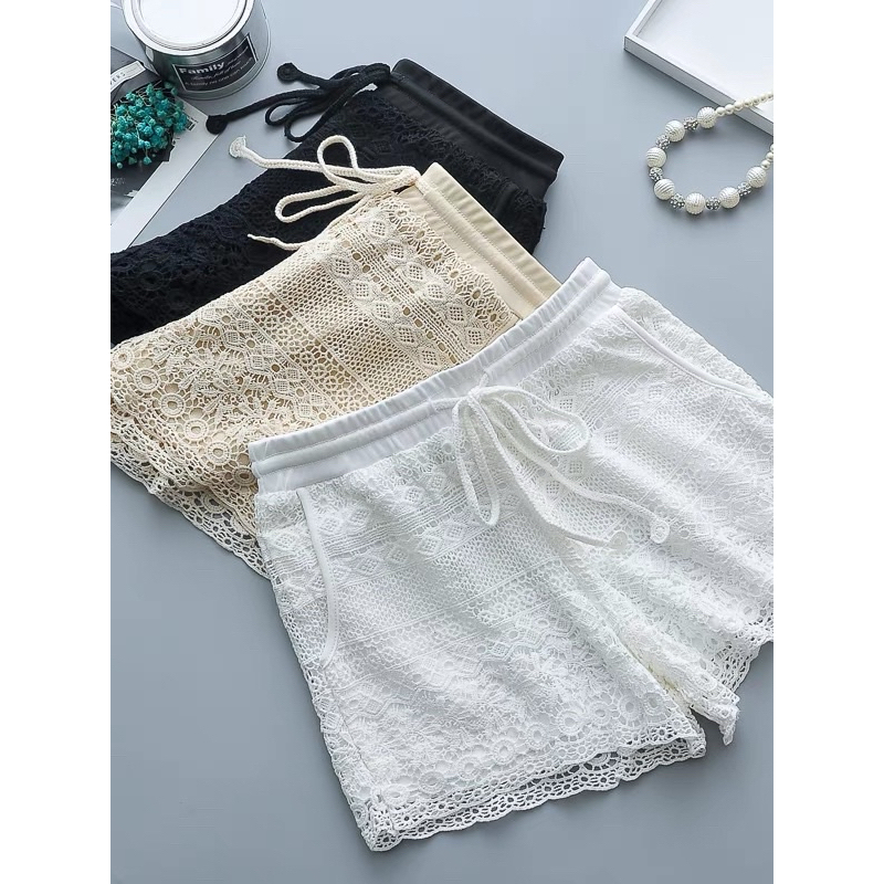 [พร้อมส่ง] กางเกงลูกไม้ กางเกงถักไหมพรม กางเกงถักไปทะเล