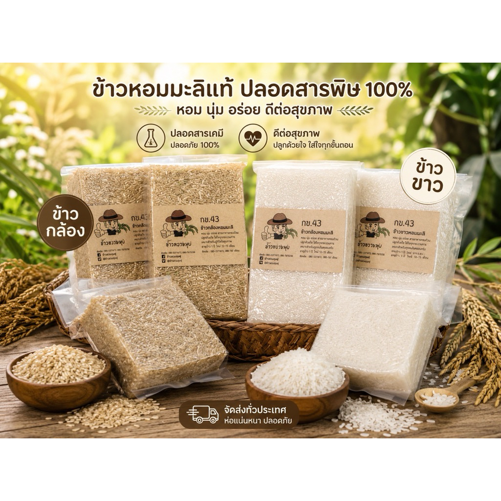 ข้าวน้ำตาลต่ำ “ข้าว กข43” มีทั้งข้าวขาวและข้าวกล้อง พร้อมส่ง!