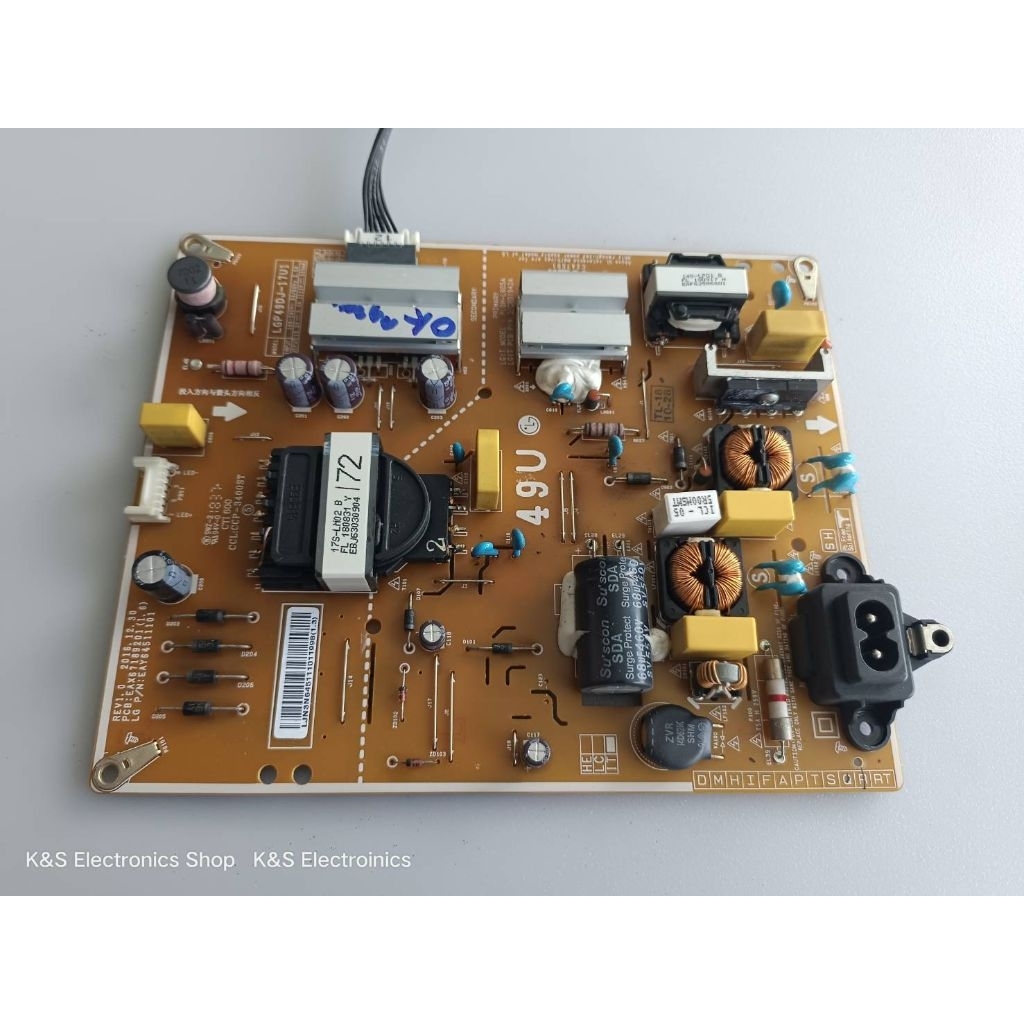 POWER SUPPLY LG 49UJ630T , 49UK6300PTE , 49UJ632T , 49UK6200PTA , 49UK6320PTE , 49UM7300PTA พาร์ท EA