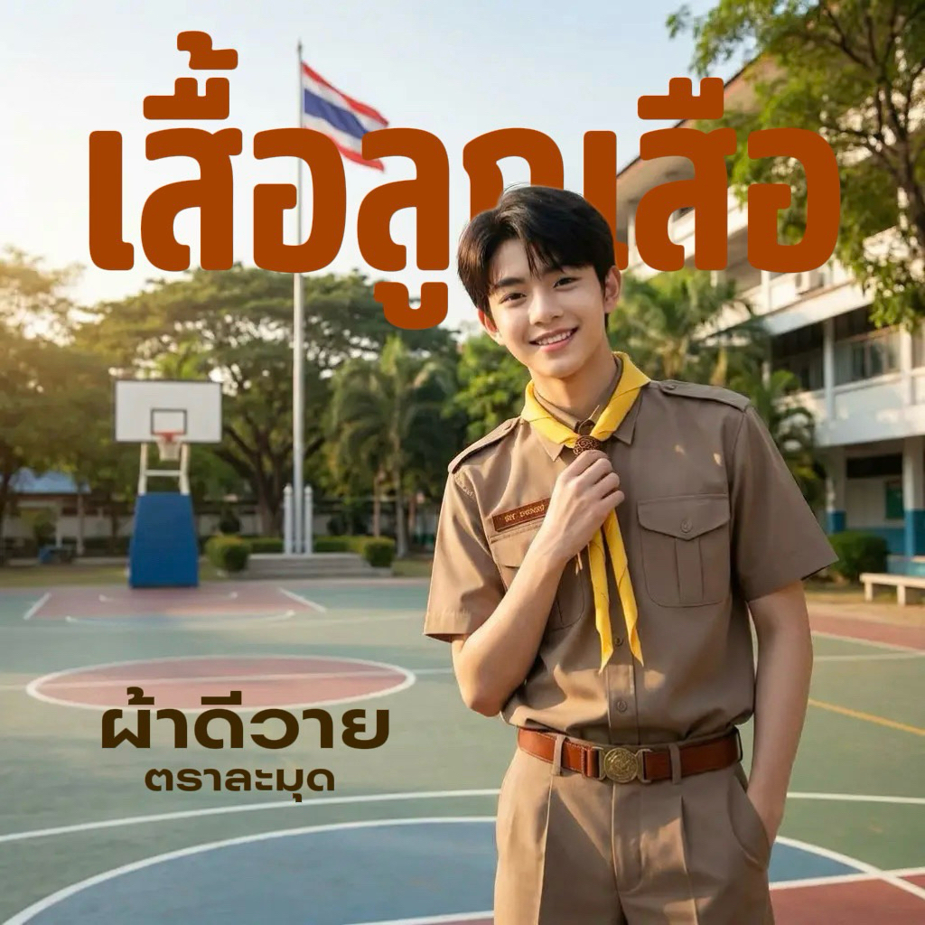 เสื้อลูกเสือ ผ้าดีวาย (ผ้ามัน) ประถม – มัธยม ตราละมุด (มีว้อกเกิ้ลลูกเสือแถม)