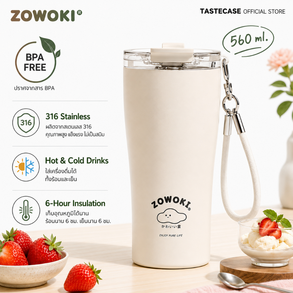 Zowoki NBK-560 กระบอกน้ำรักษาอุณหภูมิ แก้วเก็บความเย็น-ร้อน เกรดพรีเมี่ยม ความจุ 560 ml.