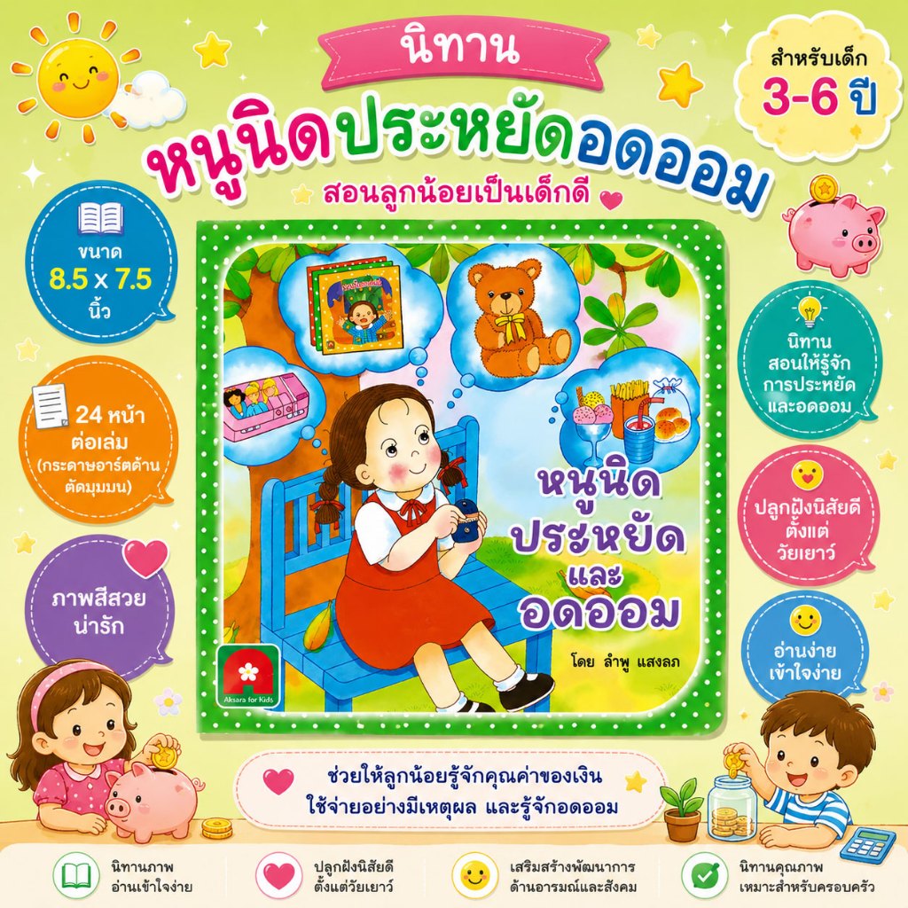Aksara for kids หนังสือ นิทาน หนูนิด ประหยัด อดออม ใหม่ (กระดาษอาร์ต)