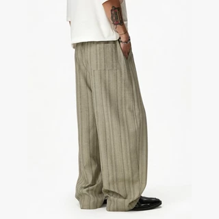 B&R วินเทจสไตล์อเมริกัน กางเกงลำลอง Casual pants การออกแบบลายเส้นแนวตั้ง หลวมสบาย แฟชั่นแมทช์ง่าย