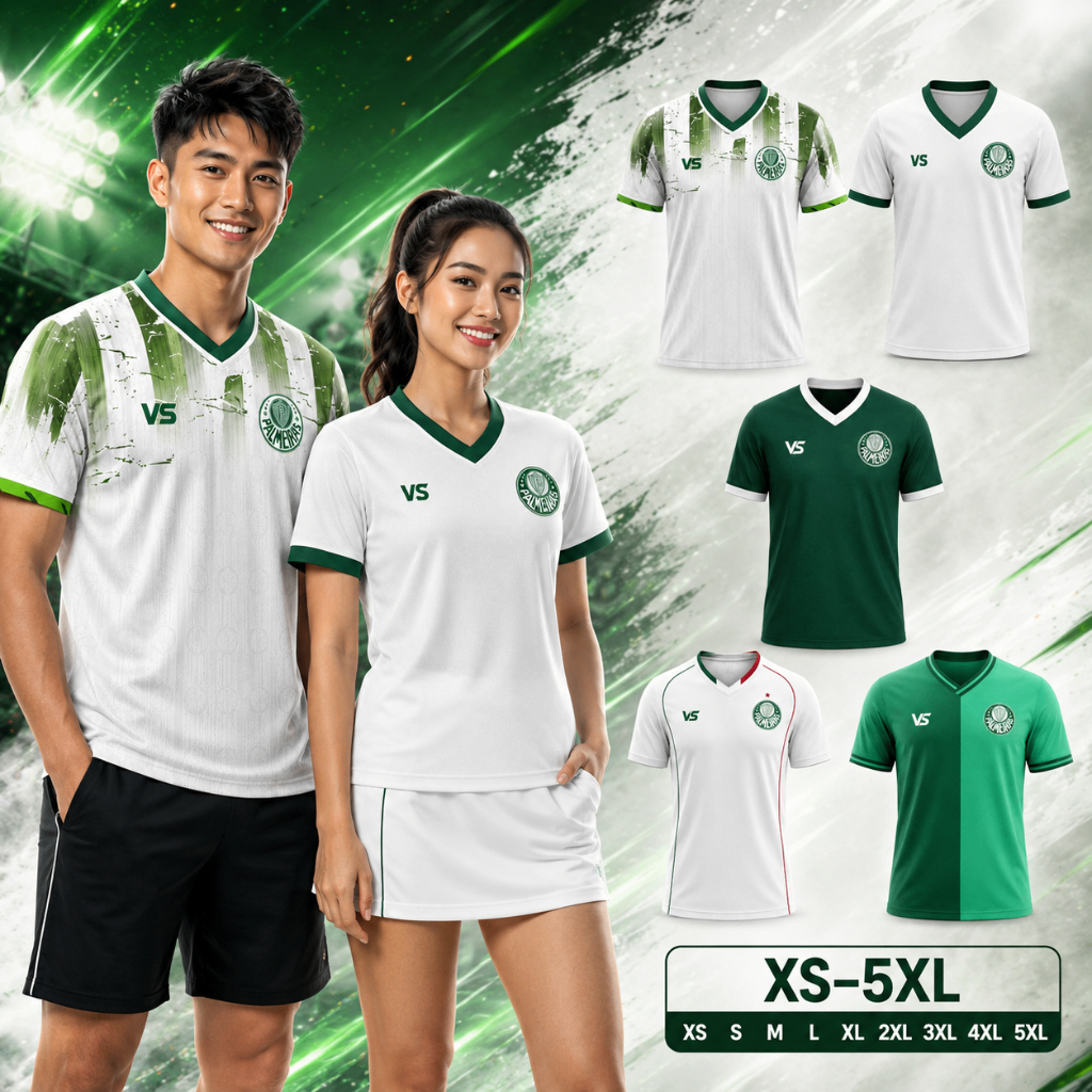 เสื้อฟุตบอลสไตล์พัลไมรัส เสื้อบอลเหย้าเยือนคอวีแขนสั้น ชายหญิง ลายสปอร์ต แห้งเร็ว ใส่เชียร์บอล jersey