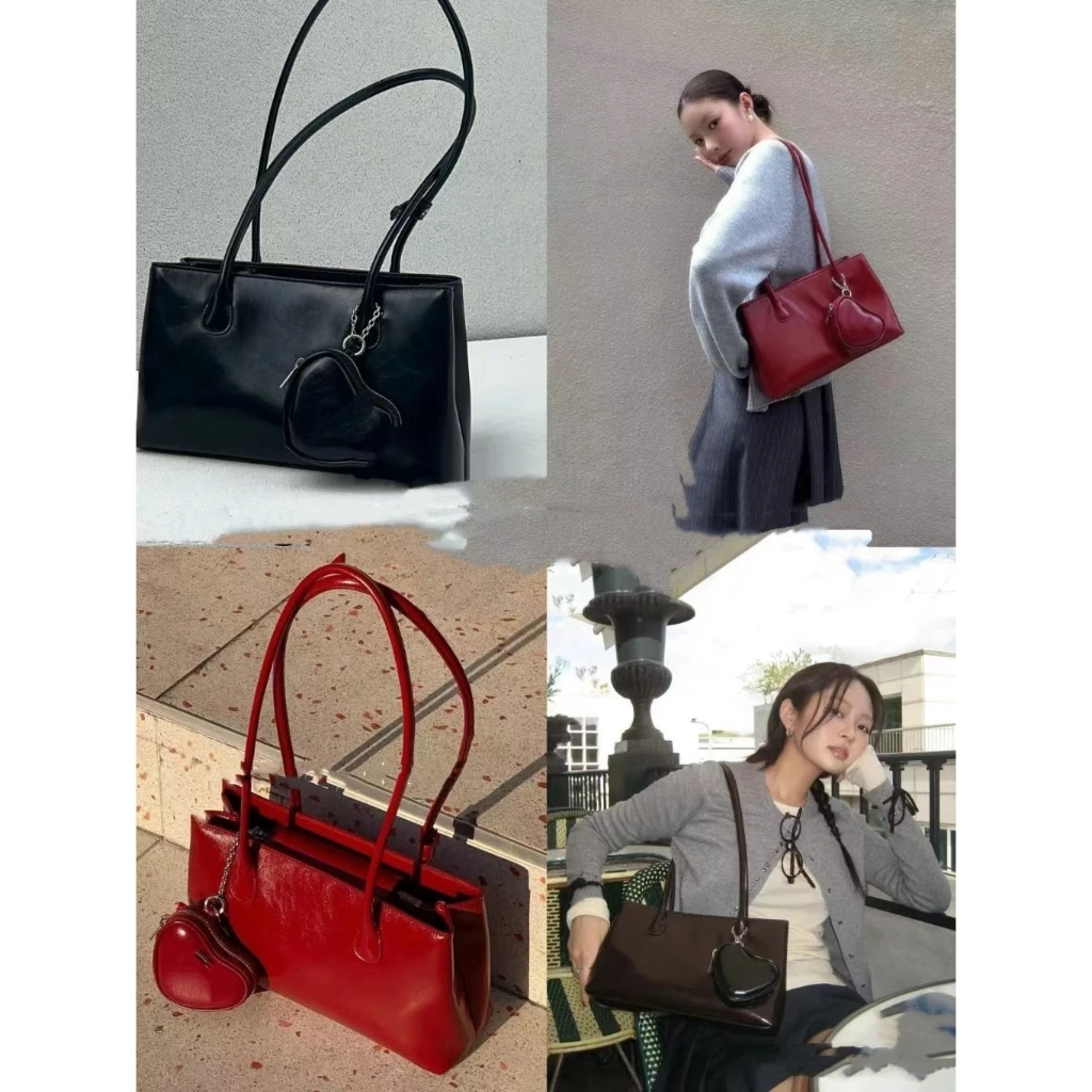 กระเป๋าทรง TOTE รุ่น HEART ใบใหญ่เเต่งที่ห้อยหัวใจ งานหนังซิปโลหะ มี 4 สี ดำ ขาว น้ำตาล เเดง ใส่ไอเเพดได้