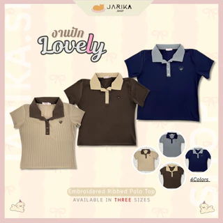 Jarika.shop - เสื้อเเขนสั้นผ้าร่องคอปก รุ่น Lovely ( เลิฟลี่ ) ( งานป้าย.. Jarika )