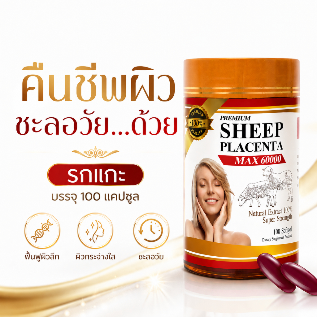 {รกแกะแดง100แคปซูล }Sheep Placenta(GOLD) :ผิวเนียนนุ่มเหมือนผิวเด็ก..ใครๆก็อยากสัมผัสทานได้3เดือน