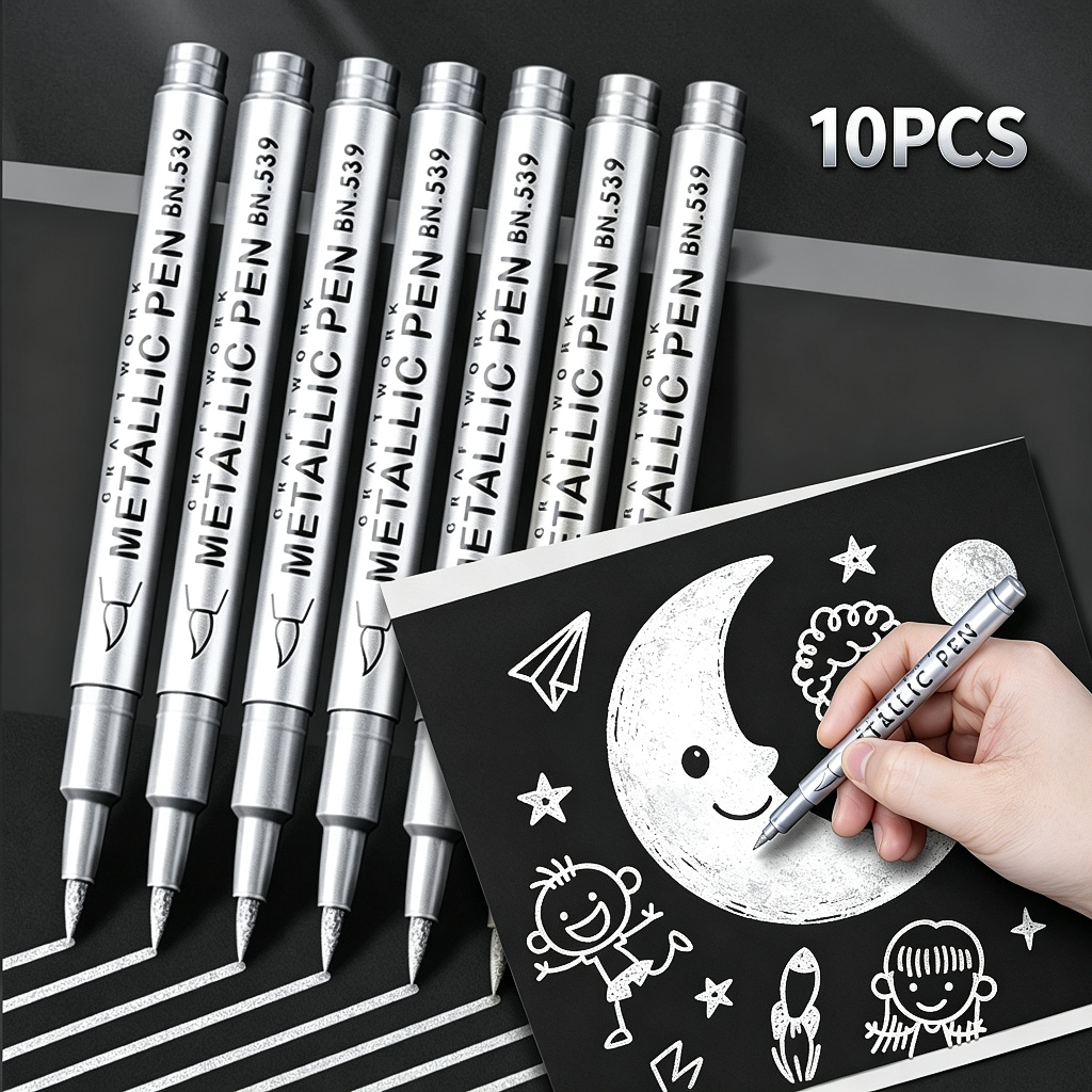 10/20 ชิ้น ปากกามาร์คเกอร์เมทัลลิก ปลายนุ่ม เส้น1‑5มม. ทองเงิน กันน้ำ สีถาวร เขียนโลหะ DIY เรซิ่นแม่พิมพ์ ภาพวาดศิลปะ