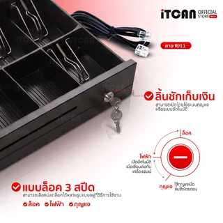 iTCAN ลิ้นชักเก็บเงิน ลิ้นชักแคชเชียร์ เครื่องเก็บเงินอัติโนมัติ Cash Drawer ใส่ได้ทุกสกุลเงิน