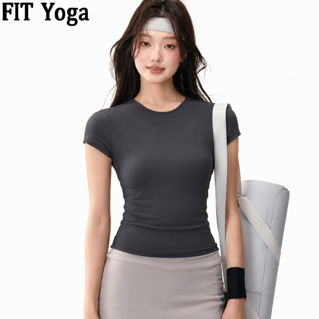 FitYoga เทียชีโยค้าผู้หญิง ลมหนาวฤดูร้อน แช่แห้งเร็ว เสื้อแขนสั้นสำหรับวิ่ง ฝึกซ้อม และโยค้า