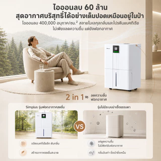 Simplus เครื่องลดความชื้น 30 ลิตร/วัน ไอออนลบ 60 ล้าน AI ลดความชื้นอัจฉริยะ ควบคุมผ่านแอป CUSH010