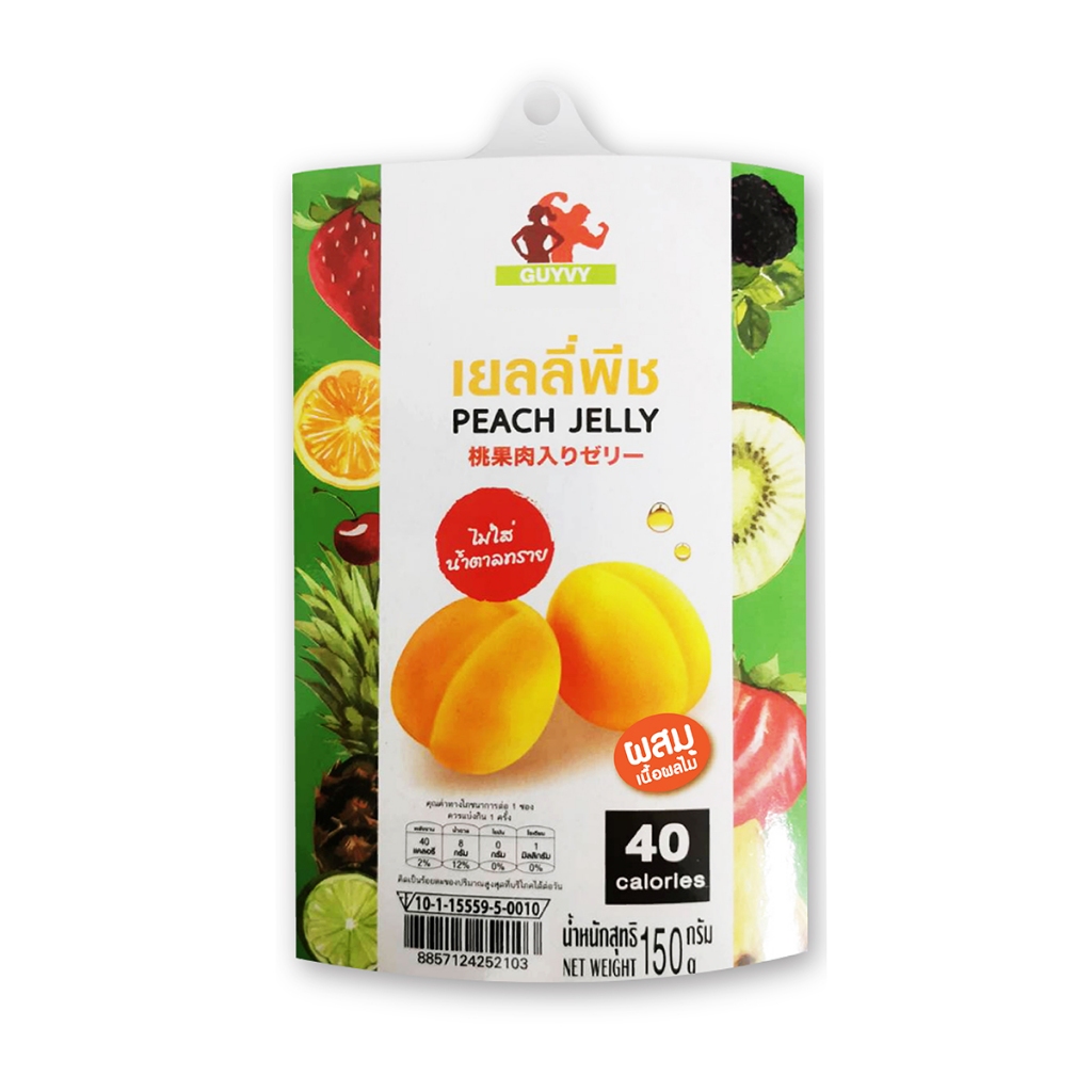 เยลลี่ผลไม้ รสพีช ผสมเนื้อผลไม้​ ไม่เติมน้ำตาลทรายเพิ่ม By Guyvy Healthy food น้ำหนัก 150 กรัม/ถ้วย