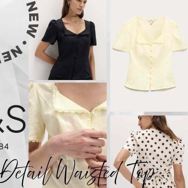 88 OUTLET📍M&S Cotton Blend Lace Detail Waisted Top. มีดีไซน์เน้นความอ่อนหวานและสวมใส่สบาย เข้ารูป สวยเป๊ะ