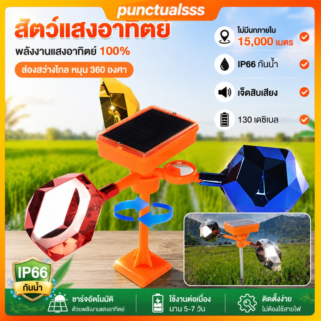 เครื่องไล่นก เครื่องไล่สัตว์ Solar Ultrasonic Animal Repeller เครื่องไล่หมา เครื่องไล่แมว พลังงานแสงอาทิต เสียง30ชนิด