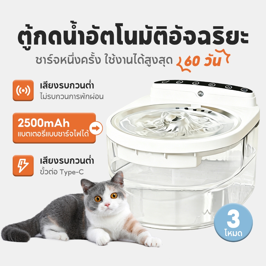 TUBI🏆Smart Pet Fountain🏆น้ําพุแมวไร้สาย น้ำพุแมว น้ำพุสัตว์เลี้ยงอัจฉริยะ ชามกรองน้ําแมว ระบบเซนเซอร