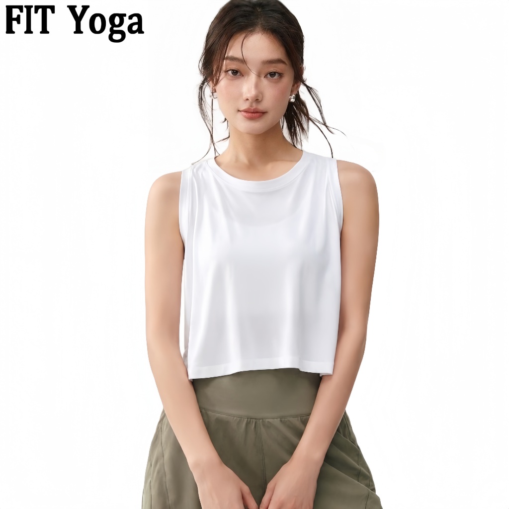 FitYoga เสื้อคลุมออกกำลังกาย คอกลม ตัวสั้น สำหรับผู้หญิง ทรงหลวม ผ้าบางเบา ระบายอากาศได้ดี