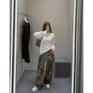 BY IRA (2515) Acne Pocket Top เสื้อแขนยาวสกรีนตัวอักษรด้านหน้า ใส่ลำลอง เนื้อผ้านิ่ม