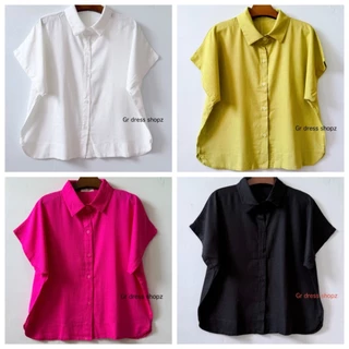 ป้าย June เสื้อเชิ้ตแขนสั้นผ้าฝ้ายลินิน หน้าผ้า 46 นิ้ว ยาว 21.5 นิ้ว