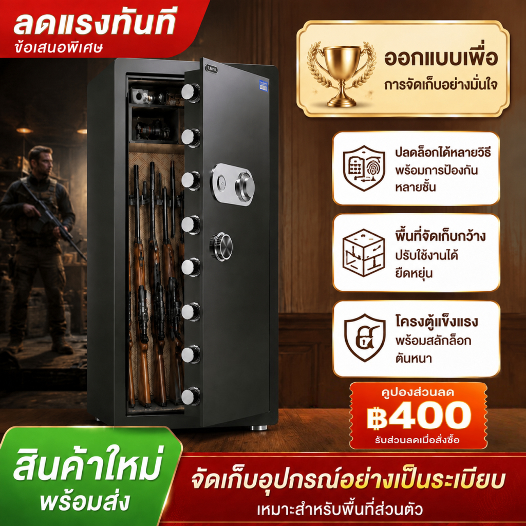 [โค้ดลด400-🔥]ตู้เก็บปืน ตู้เซฟ เก็บปืน ระบบดิจิตอล Gunsafe ตู้เซฟเก็บปืนยาว ขนาดใหญ่ ปลดล็อกลายนิ้วมือ+รหัส+กุญแจ ระบบเต